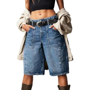 LifeShe Women's Denim Shorts Casual Baggy Bermuda Shorts Low Waist Barrel Leg Jean Shorts