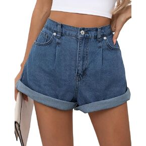Cicy Bell Womens High Waisted Jean Shorts Casual Summer Wide Leg Rolled Hem Denim Shorts with Pockets