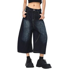 Womens Cropped Jeans Baggy Jorts Y2K Wide Leg Jean Shorts Barrel Denim Boyfriend Jorts Men Summer Streetwear