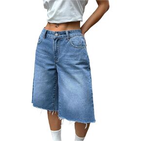 WDIRARA Women's Low Rise Baggy Denim Shorts Wide Leg Bermuda Jean Shorts