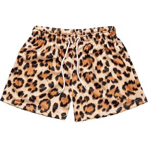 شورتات رسومية غير رسمية للرجال Mech-eng Leopard Print Raperstring الجاري الصالة الرياضية خفيفة الوزن (Khaki كبيرة)