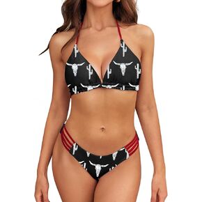 مجموعات Sheshow Bikini للنساء على طراز رعاة البقر من قطعتين للسباحة الخلفية الدانتيل حتى منتصف الارتفاع بدلة السباحة المثيرة الحجم XS-XL