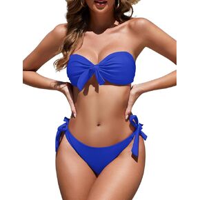 Zonsaoja نساء باردات Bandeau bikini مجموعة عقدة من قطعتين من ملابس السباحة الجانبية