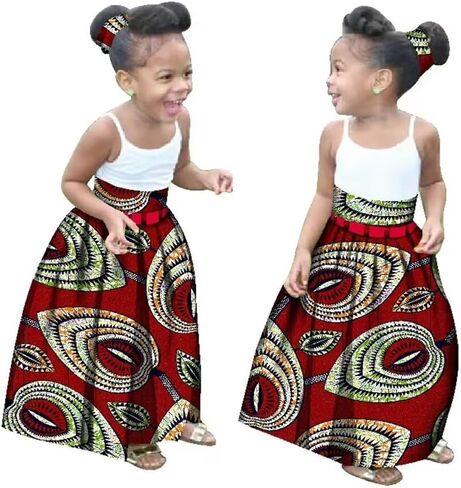 XIAOHUAGUA Little Girl’s African Wax Print Skirts Bohemian Ankara High Waist Long Skirt for Kids Girls Kente Clothes 7-12T in Saudi Arabia