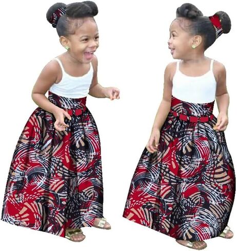 XIAOHUAGUA Little Girl’s African Wax Print Skirts Bohemian Ankara High Waist Long Skirt for Kids Girls Kente Clothes 7-12T in Saudi Arabia