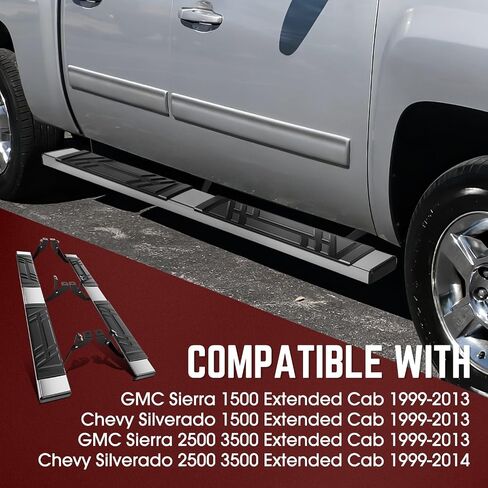 DNA MOTORING 6.5" Running Boards Side Steps Compatible with 1999-2013 Chevy Silverado/Sierra 1500 Extended Cab, 1999-2014 Silverado/Sierra 2500 Extended Cab, STEPB-U-CS99-T1-E in Saudi Arabia