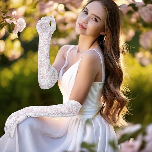 Women's Long Lace Gloves Tea Party Gloves Elegant Formal Gloves Bridal Gloves for Wedding Cocktail Party Opera Performance in Saudi Arabia