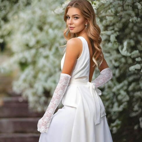 Women's Long Lace Gloves Tea Party Gloves Elegant Formal Gloves Bridal Gloves for Wedding Cocktail Party Opera Performance in Saudi Arabia