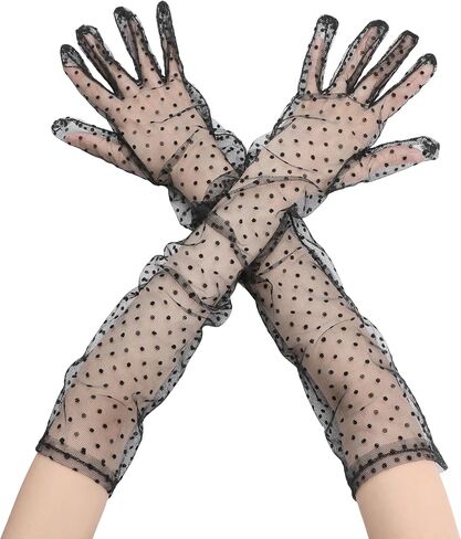 Women's Polka Dot Mesh Gloves Lace Tulle Organza Extra Long Evening Glove 1 Pair in Saudi Arabia