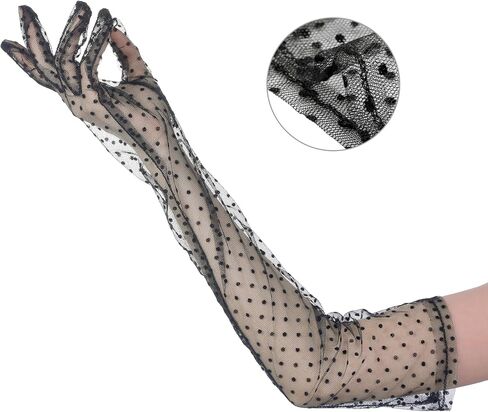 Women's Polka Dot Mesh Gloves Lace Tulle Organza Extra Long Evening Glove 1 Pair in Saudi Arabia