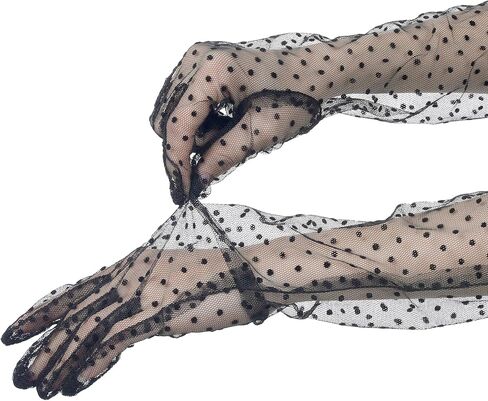 Women's Polka Dot Mesh Gloves Lace Tulle Organza Extra Long Evening Glove 1 Pair in Saudi Arabia