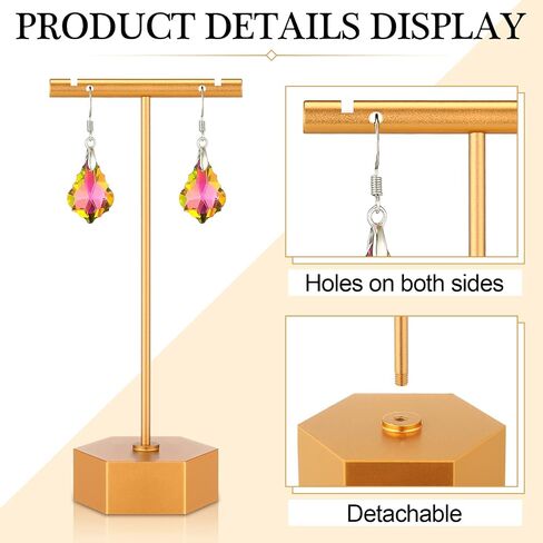6 Pcs Metal Earring T Bar Stand Retail Earring Display Stand Holder with Hexagon Base Tabletop Jewelry Tower Necklace Organizer for Bangles Bracelets, Hexagon Base 6 Pcs Height 4.5" and 5.3"(Gold) in Saudi Arabia