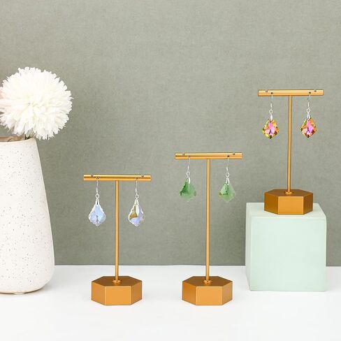 6 Pcs Metal Earring T Bar Stand Retail Earring Display Stand Holder with Hexagon Base Tabletop Jewelry Tower Necklace Organizer for Bangles Bracelets, Hexagon Base 6 Pcs Height 4.5" and 5.3"(Gold) in Saudi Arabia