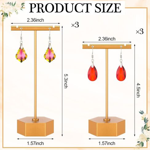 6 Pcs Metal Earring T Bar Stand Retail Earring Display Stand Holder with Hexagon Base Tabletop Jewelry Tower Necklace Organizer for Bangles Bracelets, Hexagon Base 6 Pcs Height 4.5" and 5.3"(Gold) in Saudi Arabia