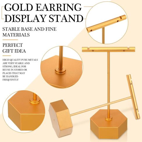 6 Pcs Metal Earring T Bar Stand Retail Earring Display Stand Holder with Hexagon Base Tabletop Jewelry Tower Necklace Organizer for Bangles Bracelets, Hexagon Base 6 Pcs Height 4.5" and 5.3"(Gold) in Saudi Arabia