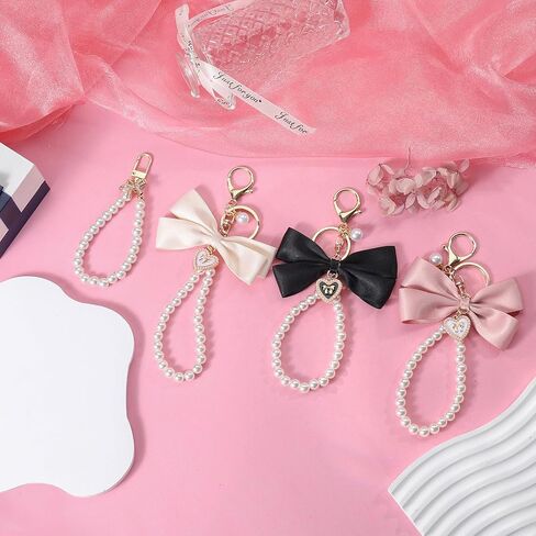 2Pcs Cute Bow Keychain for Women,Purse Charms Bow Bag Charms for Handbag, Pearl Keychain Accessories for Car in Saudi Arabia