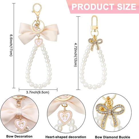 2Pcs Cute Bow Keychain for Women,Purse Charms Bow Bag Charms for Handbag, Pearl Keychain Accessories for Car in Saudi Arabia