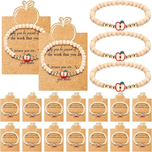 16 Sets Teacher Appreciation Bracelets With Card Teacher Appreciation Gift Wooden beaded Teaching Wish Bracelets for Thank You Graduation Birthday Gifts in Saudi Arabia