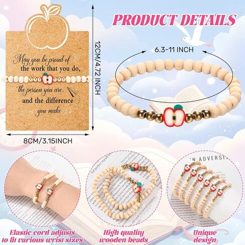 16 Sets Teacher Appreciation Bracelets With Card Teacher Appreciation Gift Wooden beaded Teaching Wish Bracelets for Thank You Graduation Birthday Gifts in Saudi Arabia