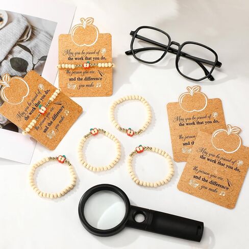 16 Sets Teacher Appreciation Bracelets With Card Teacher Appreciation Gift Wooden beaded Teaching Wish Bracelets for Thank You Graduation Birthday Gifts in Saudi Arabia