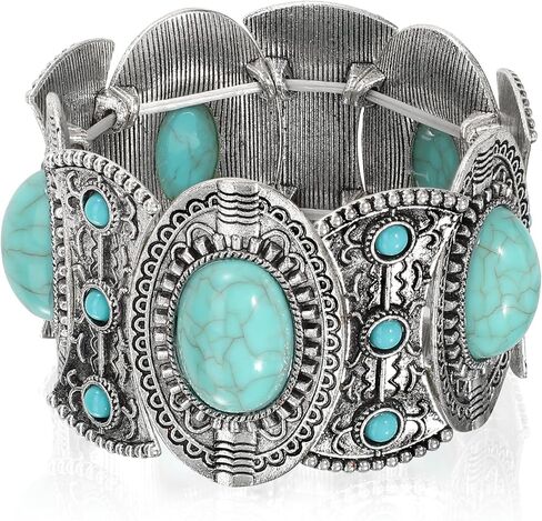 Turquoise Bracelet for Women Boho Bracelets Vintage Western Cowgirl Bangle Bracelet Stretch Turquoise Jewelry in Kuwait