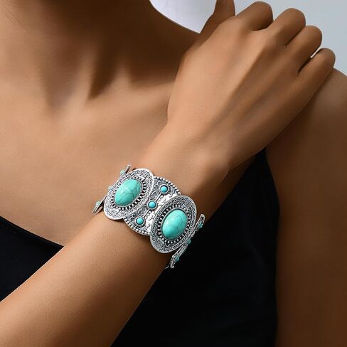 Turquoise Bracelet for Women Boho Bracelets Vintage Western Cowgirl Bangle Bracelet Stretch Turquoise Jewelry in Kuwait