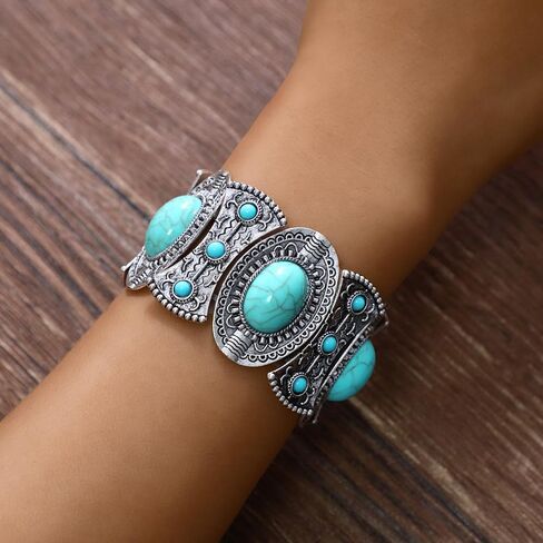 Turquoise Bracelet for Women Boho Bracelets Vintage Western Cowgirl Bangle Bracelet Stretch Turquoise Jewelry in Kuwait