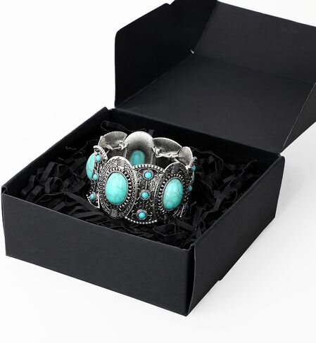 Turquoise Bracelet for Women Boho Bracelets Vintage Western Cowgirl Bangle Bracelet Stretch Turquoise Jewelry in Kuwait