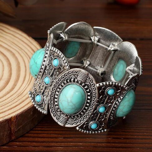 Turquoise Bracelet for Women Boho Bracelets Vintage Western Cowgirl Bangle Bracelet Stretch Turquoise Jewelry in Kuwait