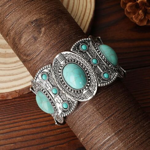 Turquoise Bracelet for Women Boho Bracelets Vintage Western Cowgirl Bangle Bracelet Stretch Turquoise Jewelry in Kuwait
