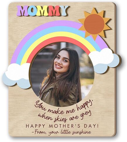 Mom Magnetic Picture Frame for Fridge, 4" Wooden Magnetic Picture Frame, for Mom, Mommy, Auntie, Grandma, Picture Magnets for Refrigerator, Rainbow You Make Me Happy in Kuwait