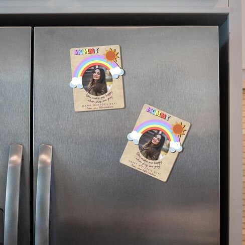 Mom Magnetic Picture Frame for Fridge, 4" Wooden Magnetic Picture Frame, for Mom, Mommy, Auntie, Grandma, Picture Magnets for Refrigerator, Rainbow You Make Me Happy in Kuwait