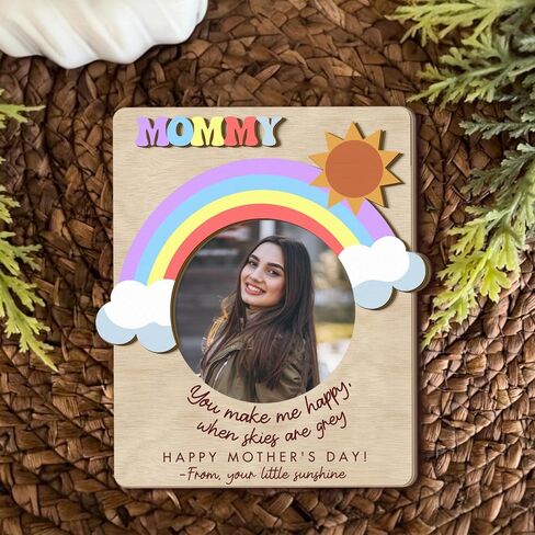 Mom Magnetic Picture Frame for Fridge, 4" Wooden Magnetic Picture Frame, for Mom, Mommy, Auntie, Grandma, Picture Magnets for Refrigerator, Rainbow You Make Me Happy in Kuwait