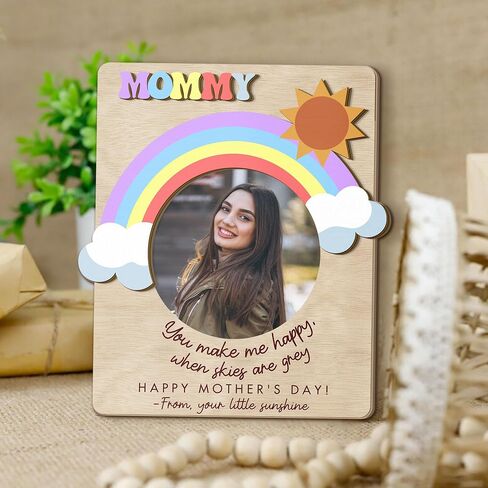 Mom Magnetic Picture Frame for Fridge, 4" Wooden Magnetic Picture Frame, for Mom, Mommy, Auntie, Grandma, Picture Magnets for Refrigerator, Rainbow You Make Me Happy in Kuwait