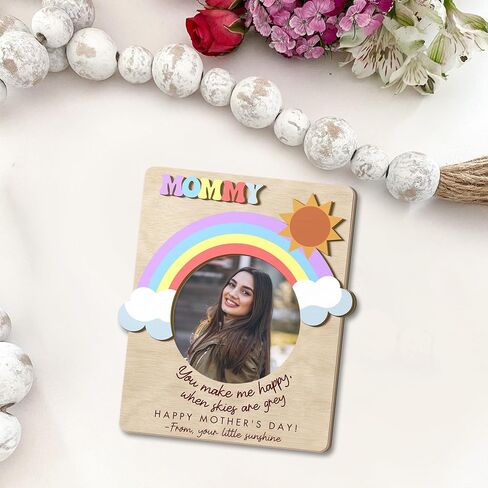 Mom Magnetic Picture Frame for Fridge, 4" Wooden Magnetic Picture Frame, for Mom, Mommy, Auntie, Grandma, Picture Magnets for Refrigerator, Rainbow You Make Me Happy in Kuwait