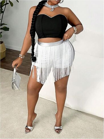 Floerns Women's Plus Size Tassel Trim PU Leather High Waist Straight Leg Mini Shorts in Kuwait