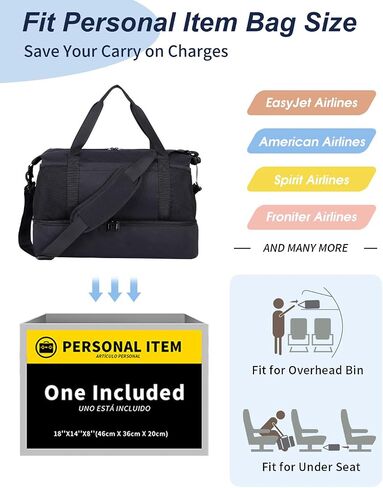 Wandering Nature For Spirit Airlines Personal Item Bag 18x14x8 Travel Duffel Bag Underseat Carry on Luggage with Shoe Compartment Wet Pocke Toiletry Pouch for Women Men Patent Pending in Kuwait