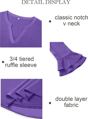 بلوزة للنساء الأنيق الربيع غير الرسمي صيف 3/4 قمم كشكش قمم مزدوجة الطبقات ذات الطبقات غير الرسمية قمصان العمل in Kuwait