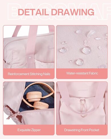 BAGSMART Foldable Travel Duffle Bag For Women, Gym Tote Bag for Sports, 26L Airport Carry On Weekender Overnight Bag for Travel, Travel Accessories(Baby Pink) in Kuwait