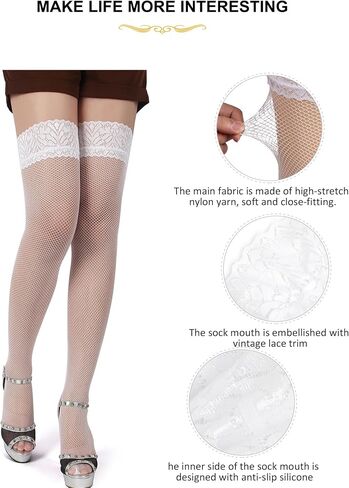 ohyeah Women Fishnet Thigh High Stockings Plus Size Floral Lace Silicone Lace Top Thigh Highs Socks in Saudi Arabia