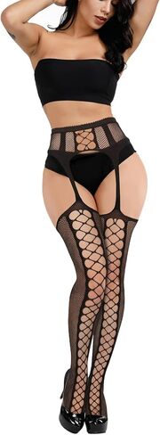 Violet Mist Womens Fishnet Hoit High Garter جوارب شبكة صيد مع جوارب حزام الرباط المرفق الجوارب الجوارب الداخلية in Saudi Arabia