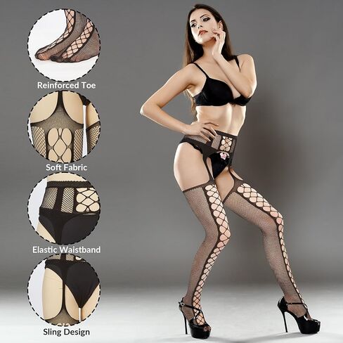 Violet Mist Womens Fishnet Hoit High Garter جوارب شبكة صيد مع جوارب حزام الرباط المرفق الجوارب الجوارب الداخلية in Saudi Arabia