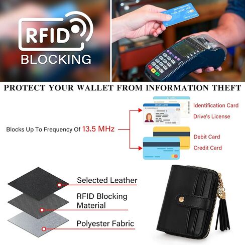 oscaurt Wallet Women Small RFID Blocking Bifold Credit Card Wallets with ID Window and Tassel Zipper Coin Pocket Ladies Wallet in Kuwait