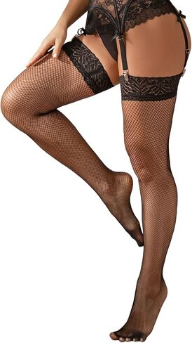 ohyeah Women Fishnet Thigh High Stockings Plus Size Floral Lace Silicone Lace Top Thigh Highs Socks in Saudi Arabia
