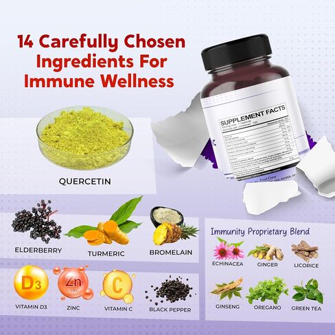 Quercetin Elderberry Turmeric Vitamin C Zinc - دعم المناعة - صنع في الولايات المتحدة الأمريكية in Kuwait