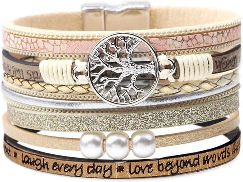 Inspirational Tree of Life Leather Bracelets for Women,Jewelry for Girlfriend Wife Mom from Daughter meaningful gift Holiday gifts in Kuwait