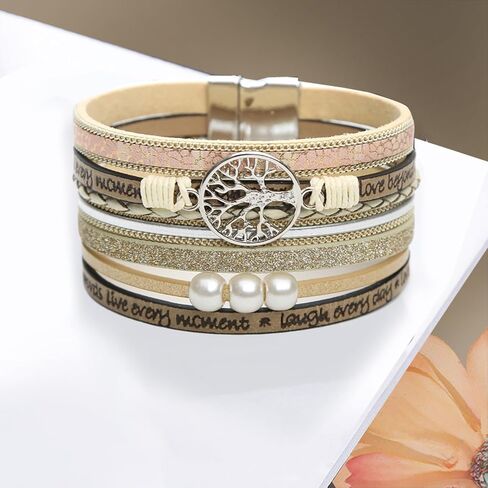 Inspirational Tree of Life Leather Bracelets for Women,Jewelry for Girlfriend Wife Mom from Daughter meaningful gift Holiday gifts in Kuwait