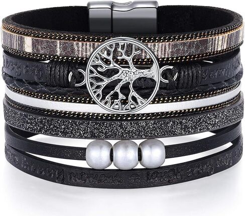 Inspirational Tree of Life Leather Bracelets for Women,Jewelry for Girlfriend Wife Mom from Daughter meaningful gift Holiday gifts in Kuwait