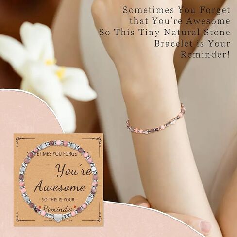 Tiny Natural Stone Beaded Bracelets for Women Sometimes You Forget You're Awesome Inspirational Gifts Bracelets Mothers Day Graduation Christmas Birthday Gifts for Mom Friend Sister in Saudi Arabia