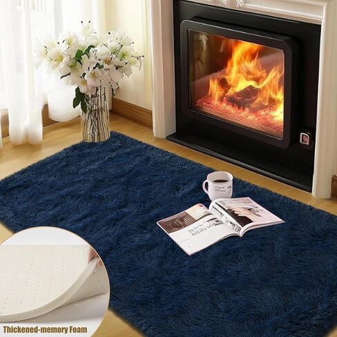 Soft Area Rugs for Living Room Bedroom, 4x6 Feet Beige Shag Rug Carpet, Plush Fluffy Carpet for Kids Girls Room, Nursery Dorm, Home Decor, High Pile, Anti-Slip, Non Shedding in Kuwait